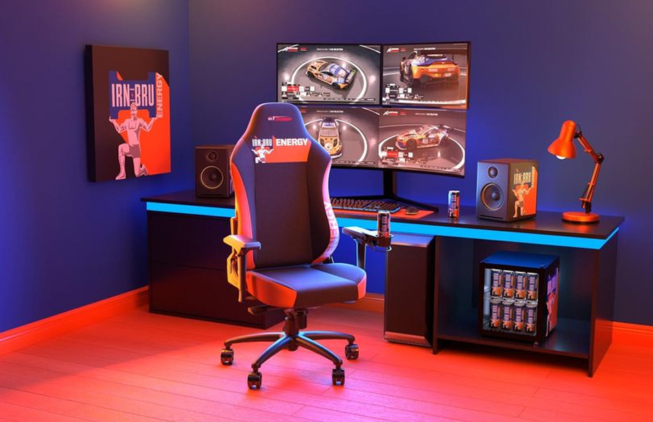 Irn bru branded gaming chair and table